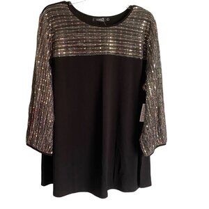 Cure. Black Sequin Top With 3/4 Sleeves Rayon Spandex Blend Women's 2XL NEW